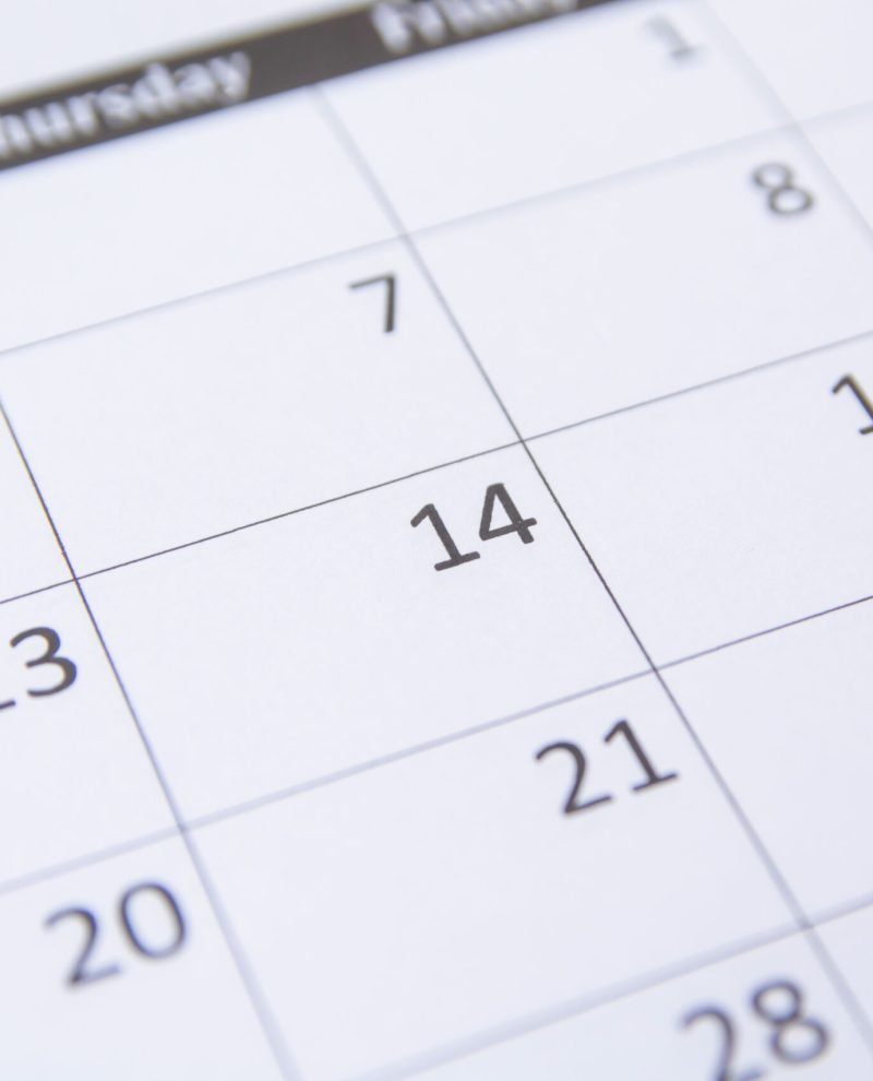 14th numbers on calendar page close up background